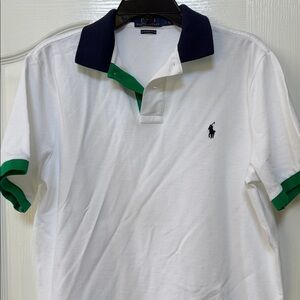 Polo by Ralph Lauren White Polo with Navy Collar and Green Trim
